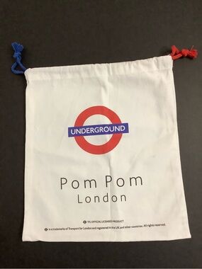 💝 3 For $50, Pom Pom London Underground White Cotton Canvas Dust Drawstring Bag